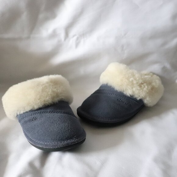 NukNuuk Womens Sz 8 Blue Leather Upper Sheepskin Slip On Indoor Light Slippers - Picture 1 of 8